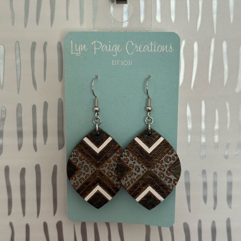 Wood Geometric Leopard Earrings